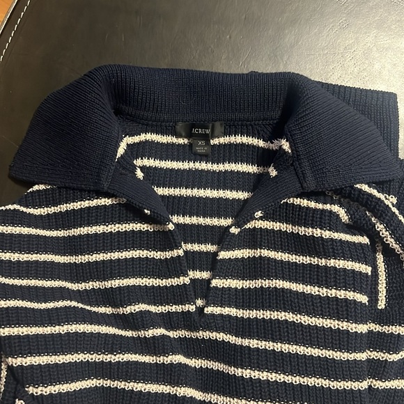 J. crew navy and white striped cotton collared v-neck sweater women’s XS - Picture 3 of 9